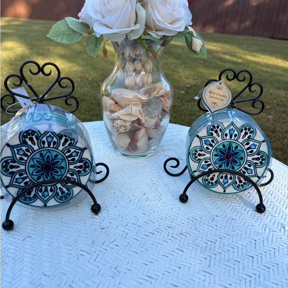 Decorative Turquoise, Blue and Black Coasters Set